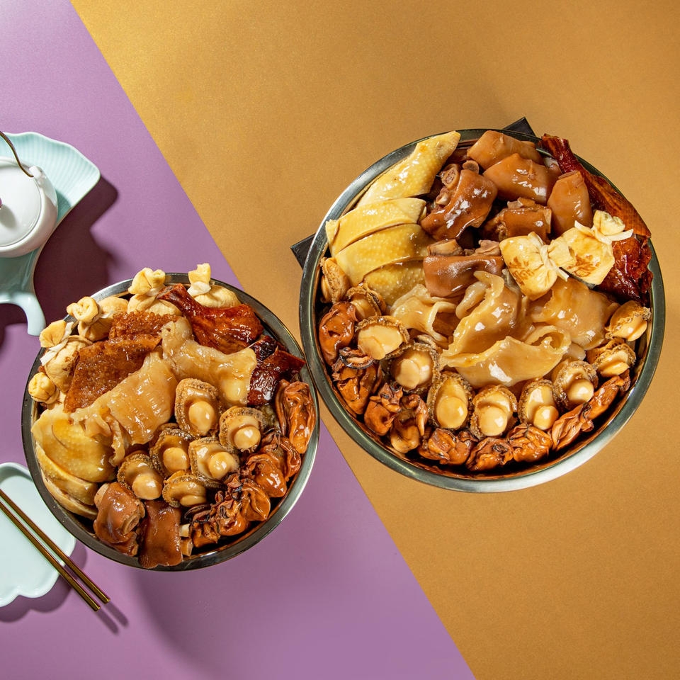 鮮鮑花膠豐食盆菜。