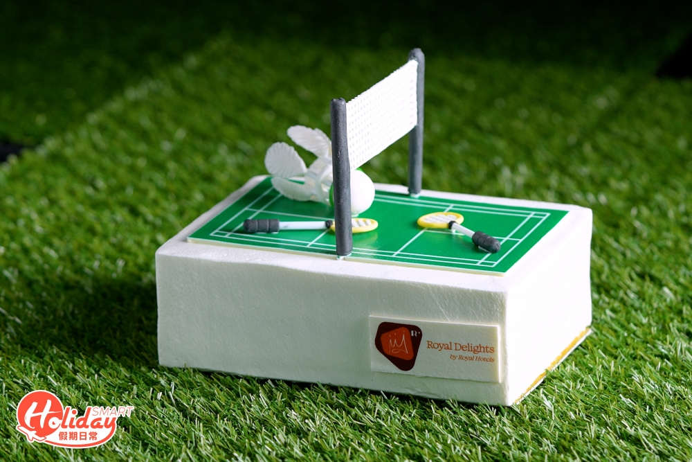 羽毛球場造型的香蔥煙鴨胸鹹蛋糕維肖維妙，手功細緻。