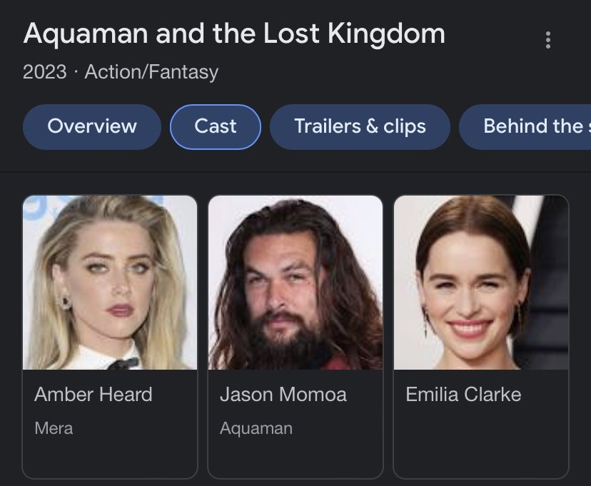 有網民近日發現《水行俠2》的演員名單出現「龍母」的Emilia Clarke!