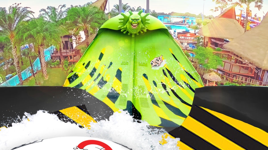 以《捉鬼敢死隊》中的綠色為食鬼「Slimer」打造,垂直高度110公尺的極速滑水道(Slimer Speed Race)!