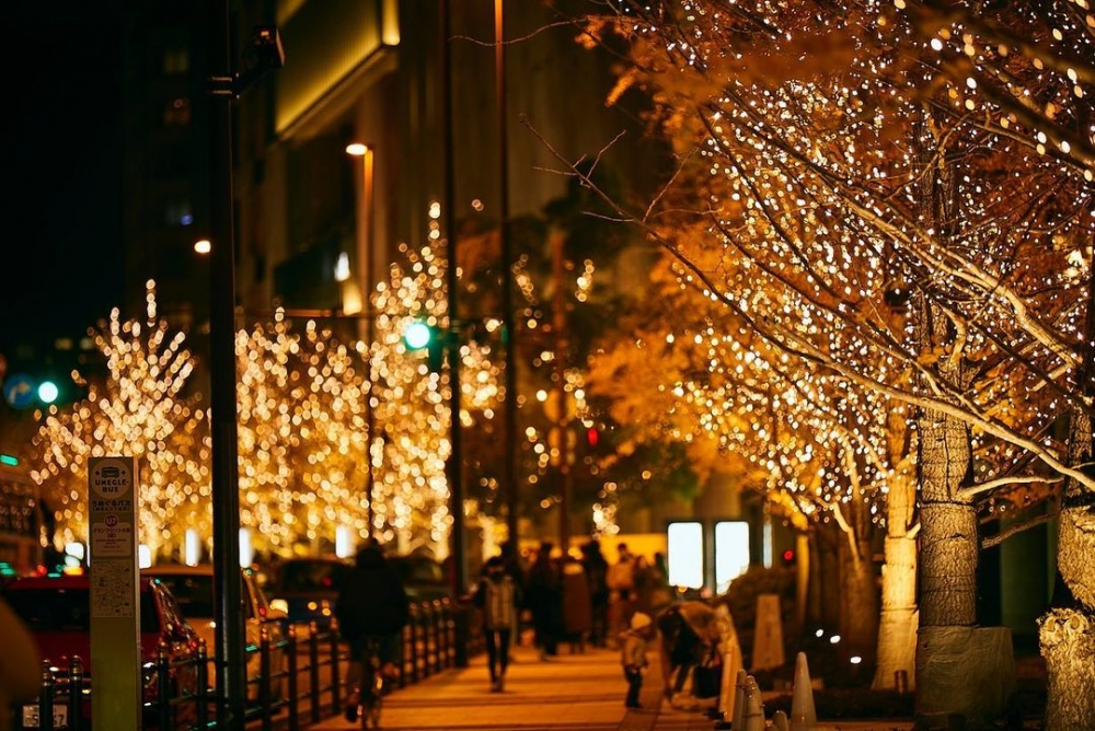 靠近南館嘅廣場人行道仲會有大量香檳色燈飾