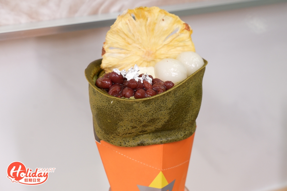 紅豆和抹茶完美配合，煙韌軟糯的白玉更豐富口感，最後再品嚐果香味重的菠蘿乾，還可一解飽膩感！