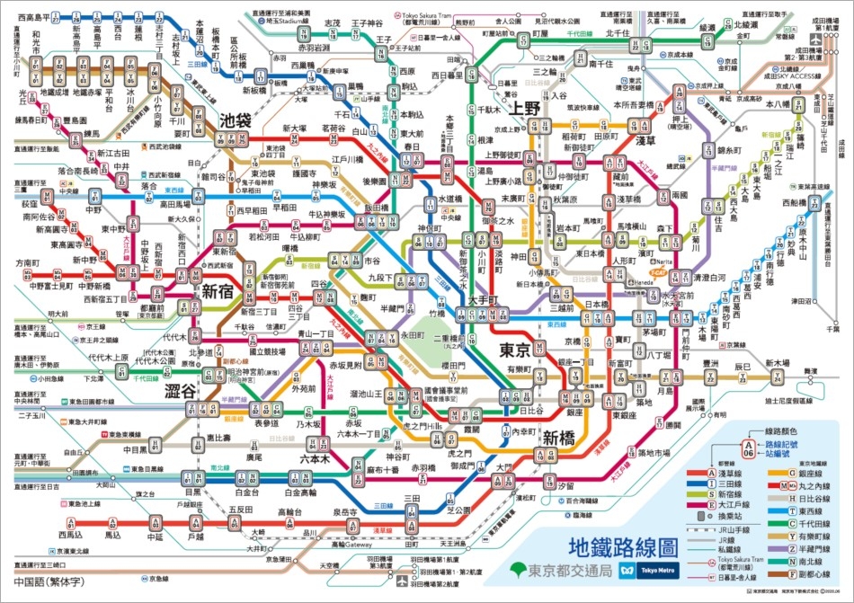 東京Metro地鐵路線圖。