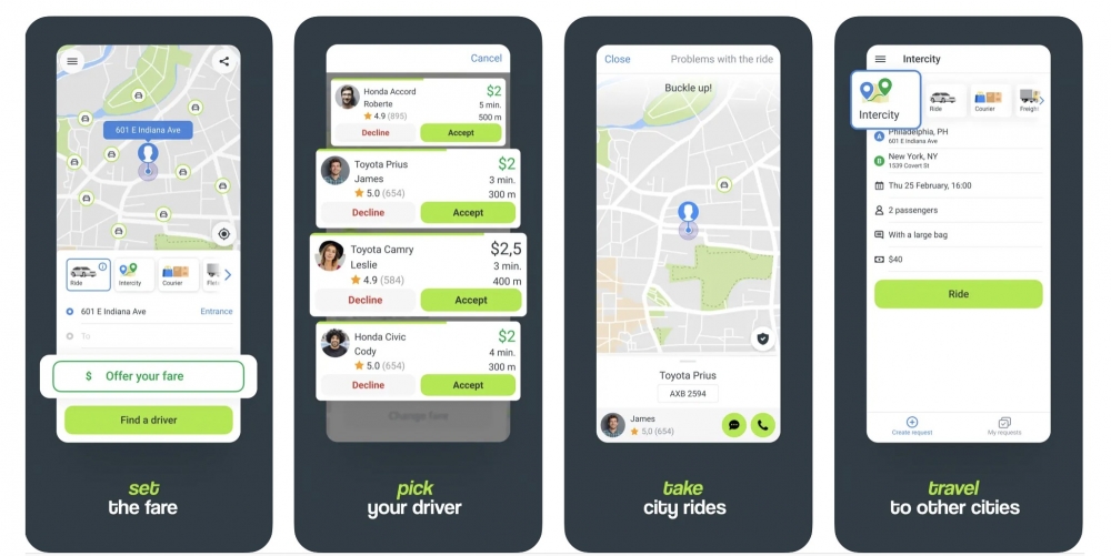 inDriver最獨特的地方就係乘客可以定價車費和選擇司機~