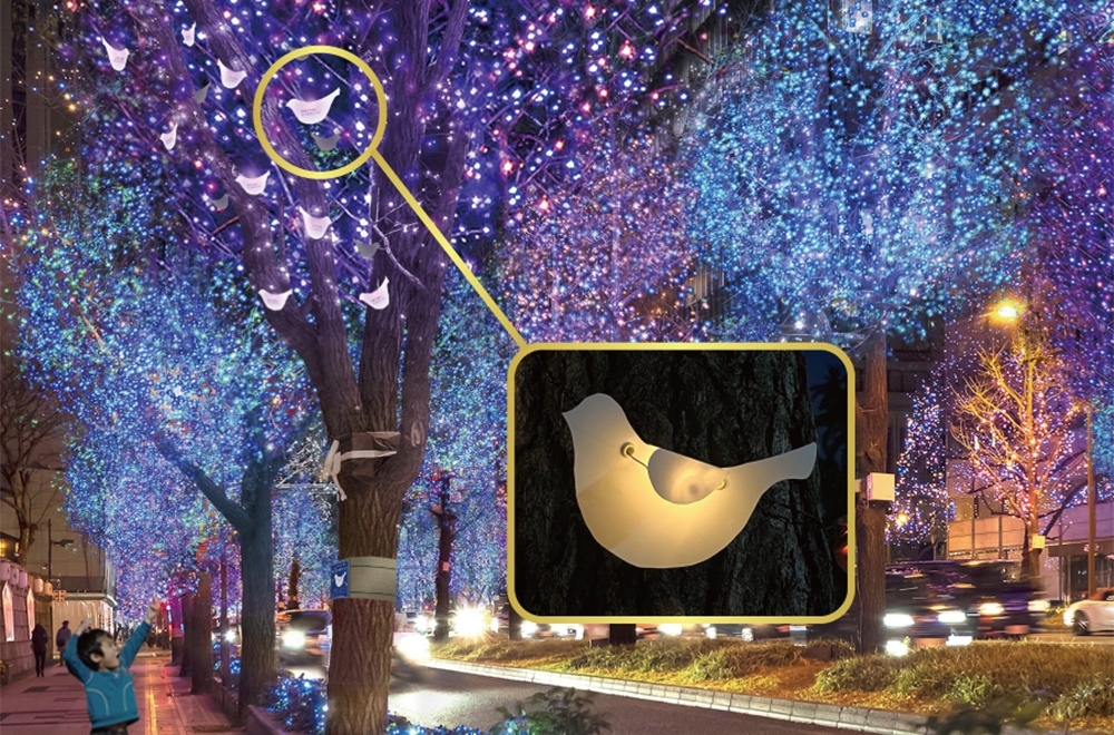 裝飾在樹上的鴿子，寫著日本學生們對未來的期許和期望～