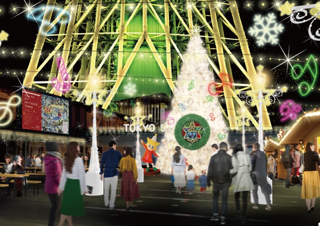 除了晴空塔變身聖誕樹，周邊和塔內都可見聖誕裝飾～