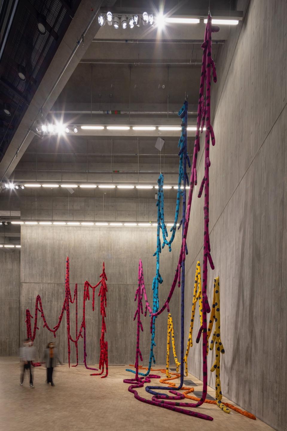 以布料製成的軟雕塑名為《神經的死亡》，網狀形態令人聯想到生與死的相互連繫。