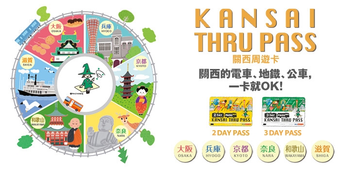 關西周遊券 KANSAI THRU PASS 2日券/3日券。