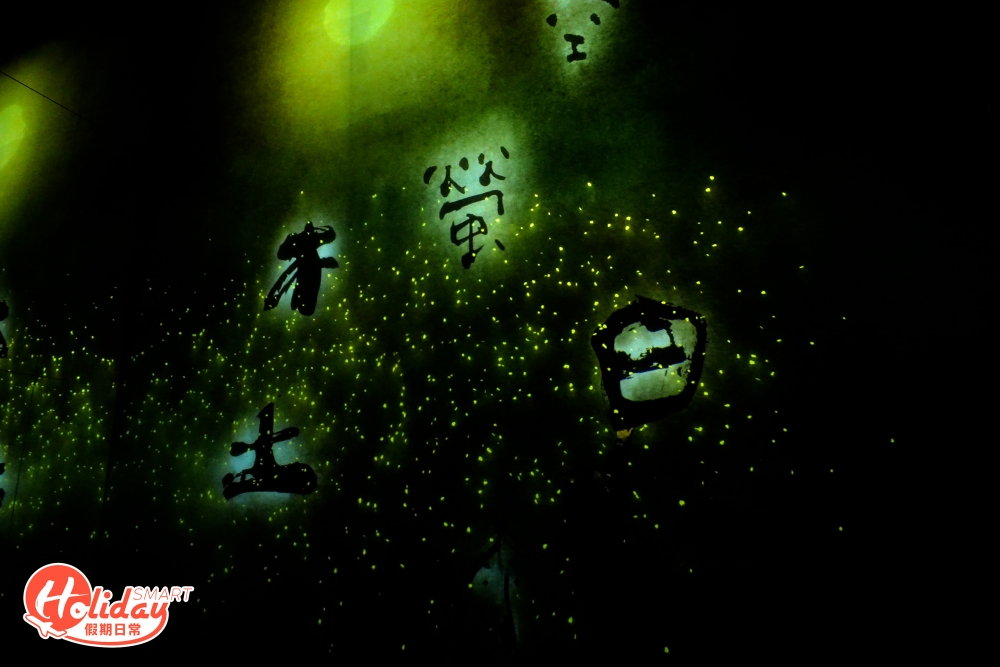 走出鏡房便進入由書法為主題的展覽，有無數漢字於高處跌下