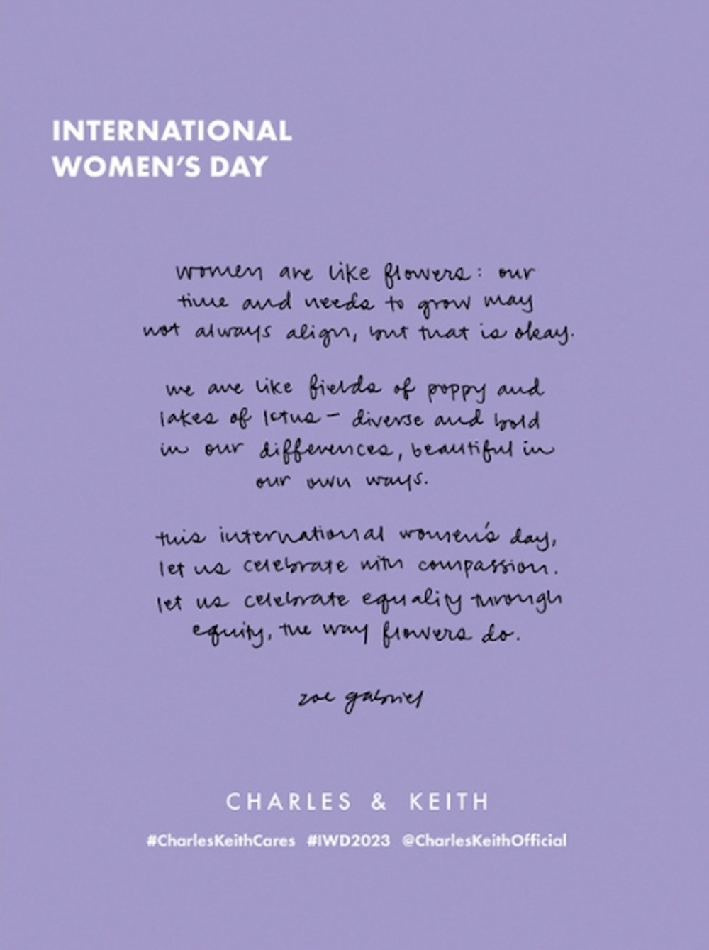 Zoe近日分享自己成為Charles & Keith婦女節模特兒