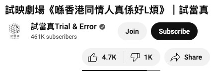 影片嘅dislike數高達1k。