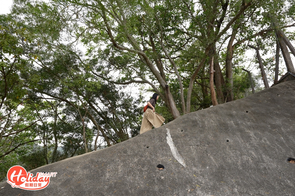 大家可回到分岔口再往上走,直至見到藍色鐵閘,旁邊有一條向上的小斜路