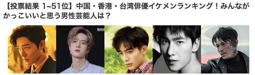 「みんなのランキング」係日本一個投票網站,近日網站公佈咗「中港台3地最帥男星排行榜」
