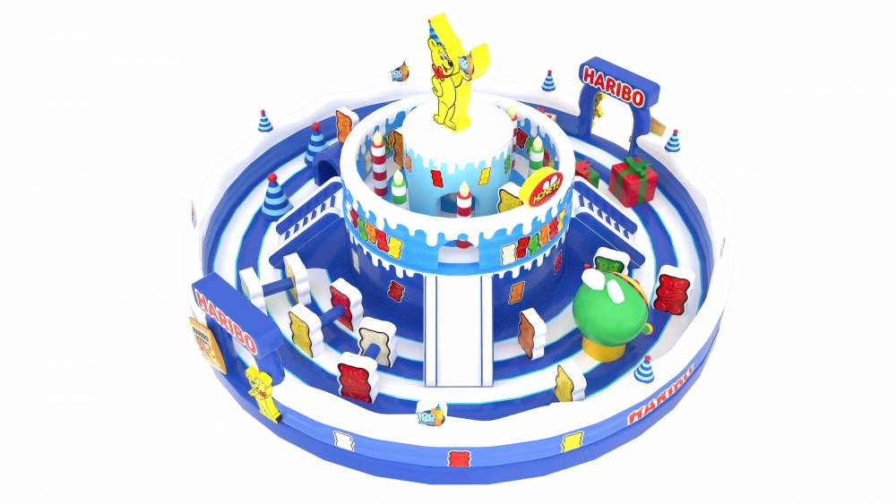 6米高金熊生日蛋糕造型彈床城堡「HARIBO Goldbear’s Birthday with Honey愉快的金熊生日派對」。