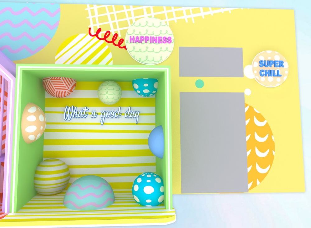 每個場景都充滿繽紛色彩,並搭配幾何圖案,超搶眼!