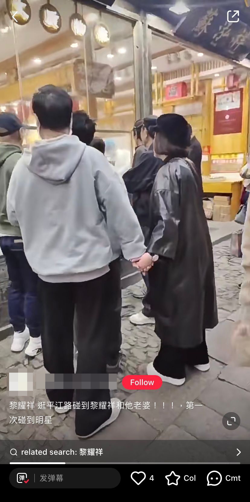 黎耀祥同老婆拖手行街。