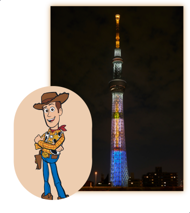 胡迪形象的晴空塔燈光投影！