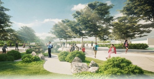 首先有一個中央草坪及園景花園