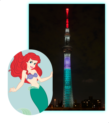 小魚仙形象的晴空塔燈光投影！