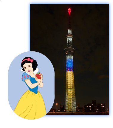 白雪公主形象的晴空塔燈光投影！