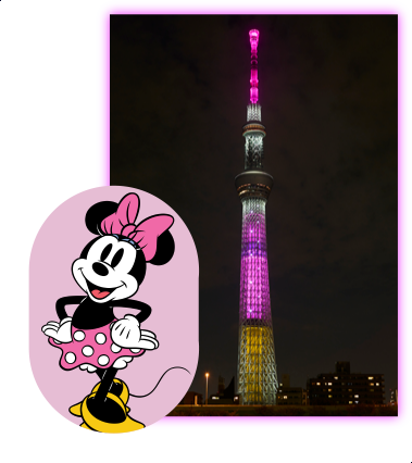 米妮老鼠形象的晴空塔燈光投影！