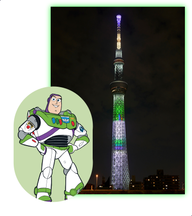 巴斯光年形象的晴空塔燈光投影！
