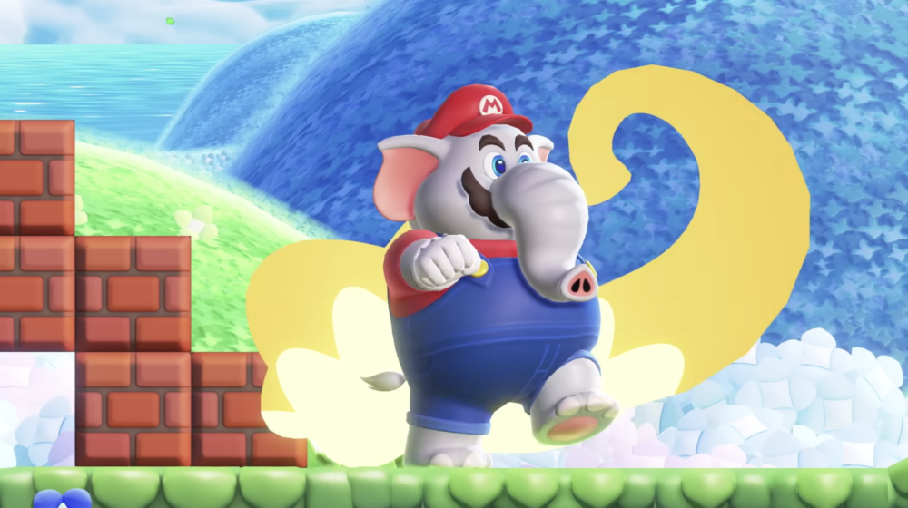 瑪利歐觸碰到驚奇花後，秒變大象！