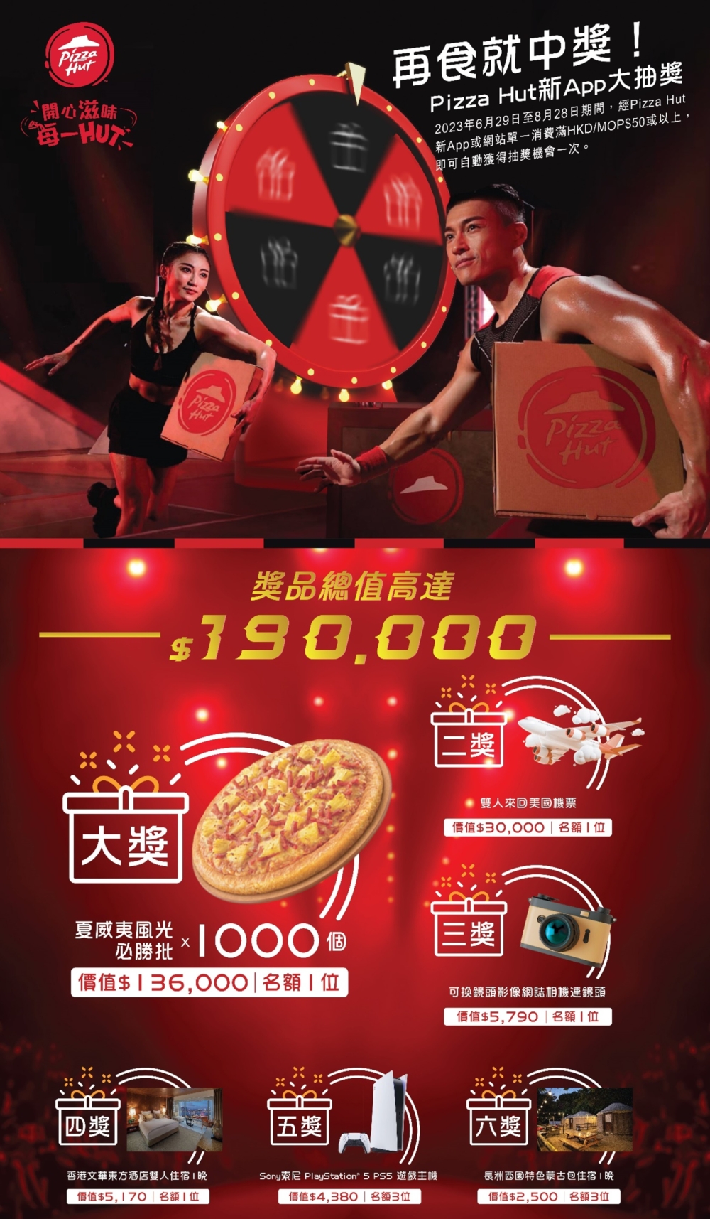 「再食就中獎！Pizza Hut 新 App 大抽獎」獎品列表