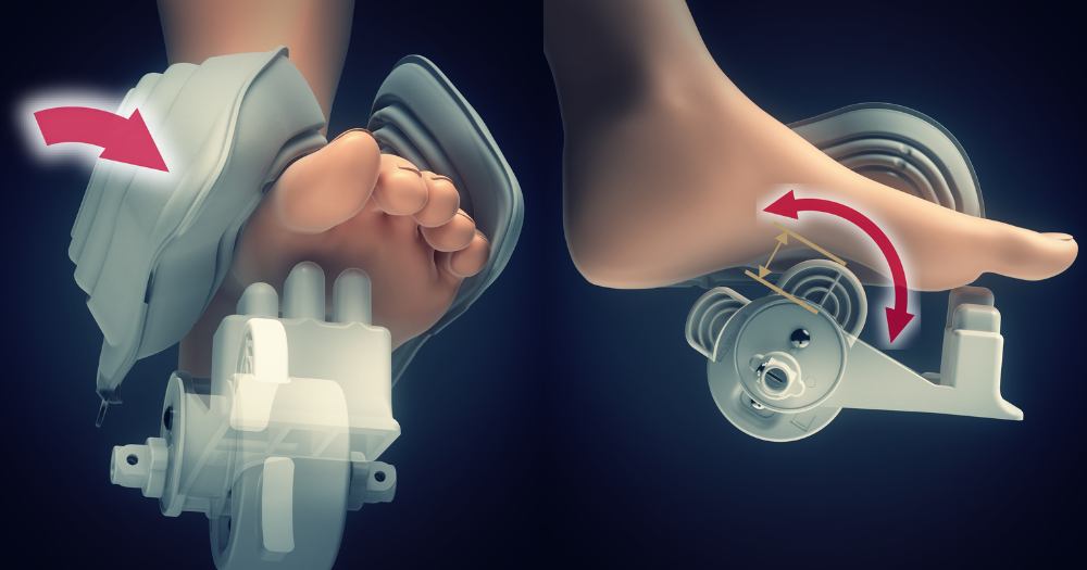 以氣墊按壓及按摩滾輪，按摩腿部不同穴位。