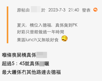樓主直言天橋超過5：45就塞晒：「最大鑊係冇其他路連去德福」 