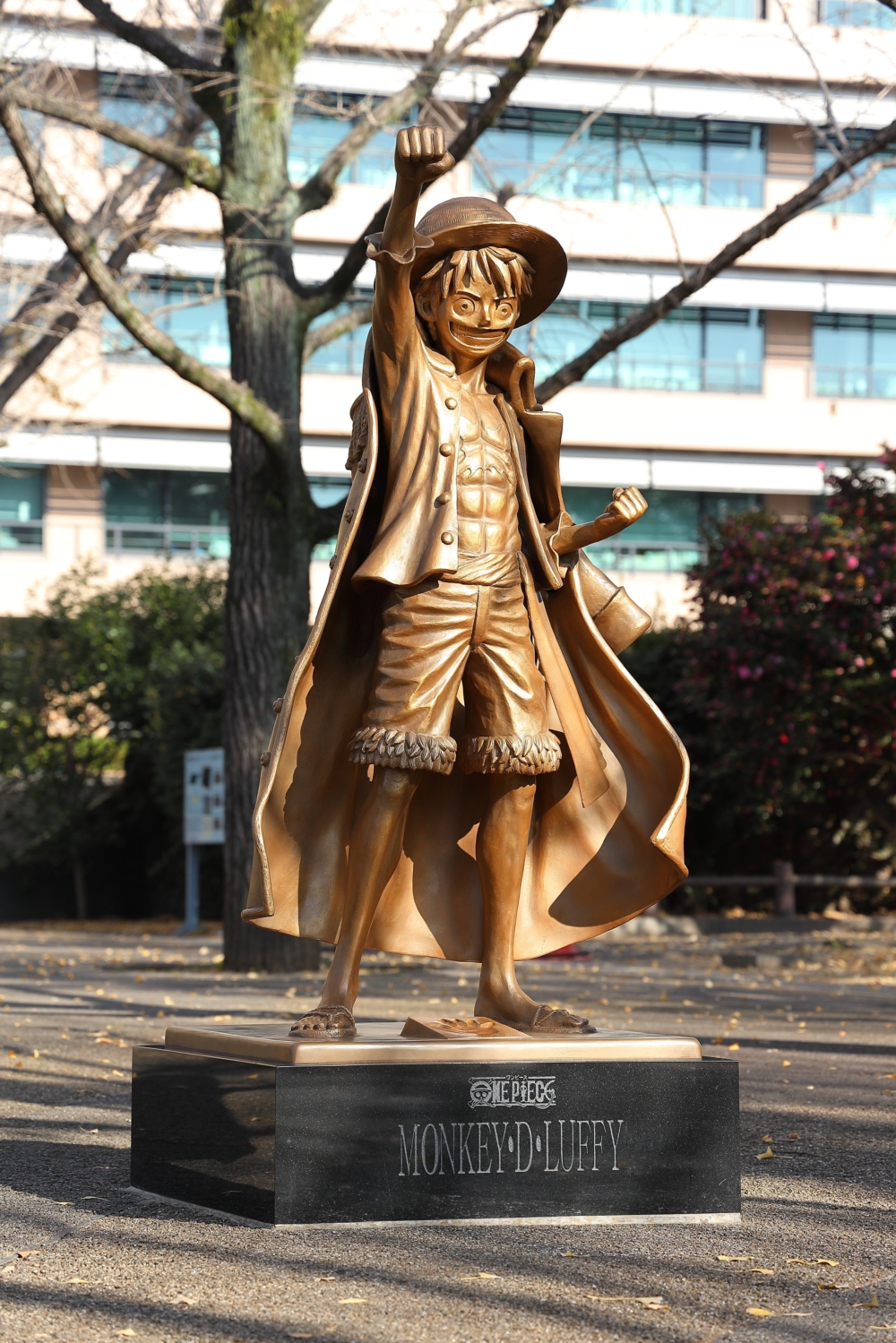 位於熊本縣廳公園的路飛銅像!