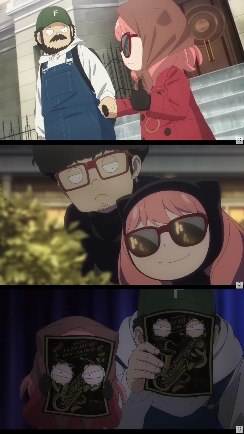 安妮亞及佛朗基變裝跟蹤「爸爸媽媽」約會，鬼祟造型超可愛爆笑！