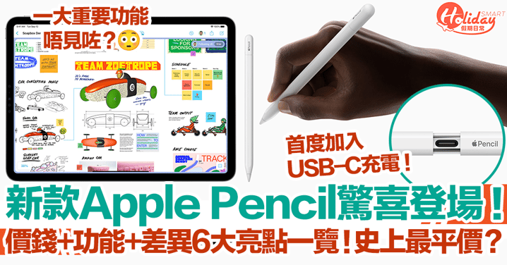 新款Apple Pencil驚喜登場！6大亮點一覽！史上最平價？首度加入USB-C充電！一大重要功能唔見咗？