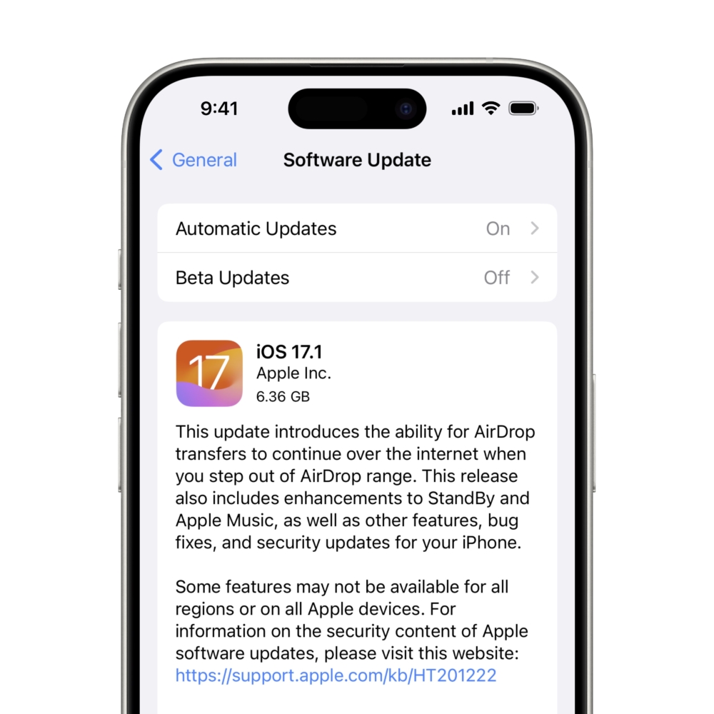 iOS 17推出後不斷傳出災情,Apple時隔一個月多推出第一輪系統更新iOS 17.1,呼籲用戶盡快更新!