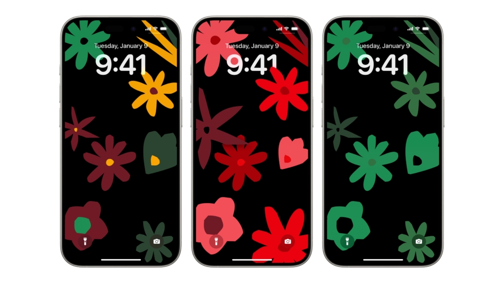iOS 17.3增加了一款Black Unity Bloom桌布，以花朵為主題設計～