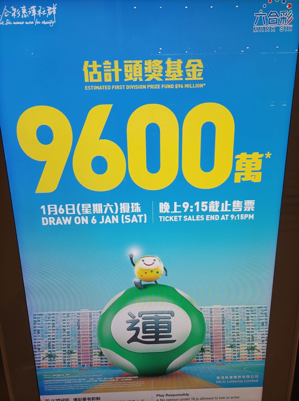 新年金多寶8,000萬頭獎無人中,1月6號一期嘅六合彩頭獎高達$9,600萬