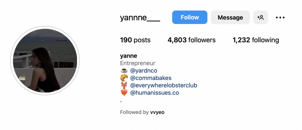 Yanne個人IG也有超過4,800人follow