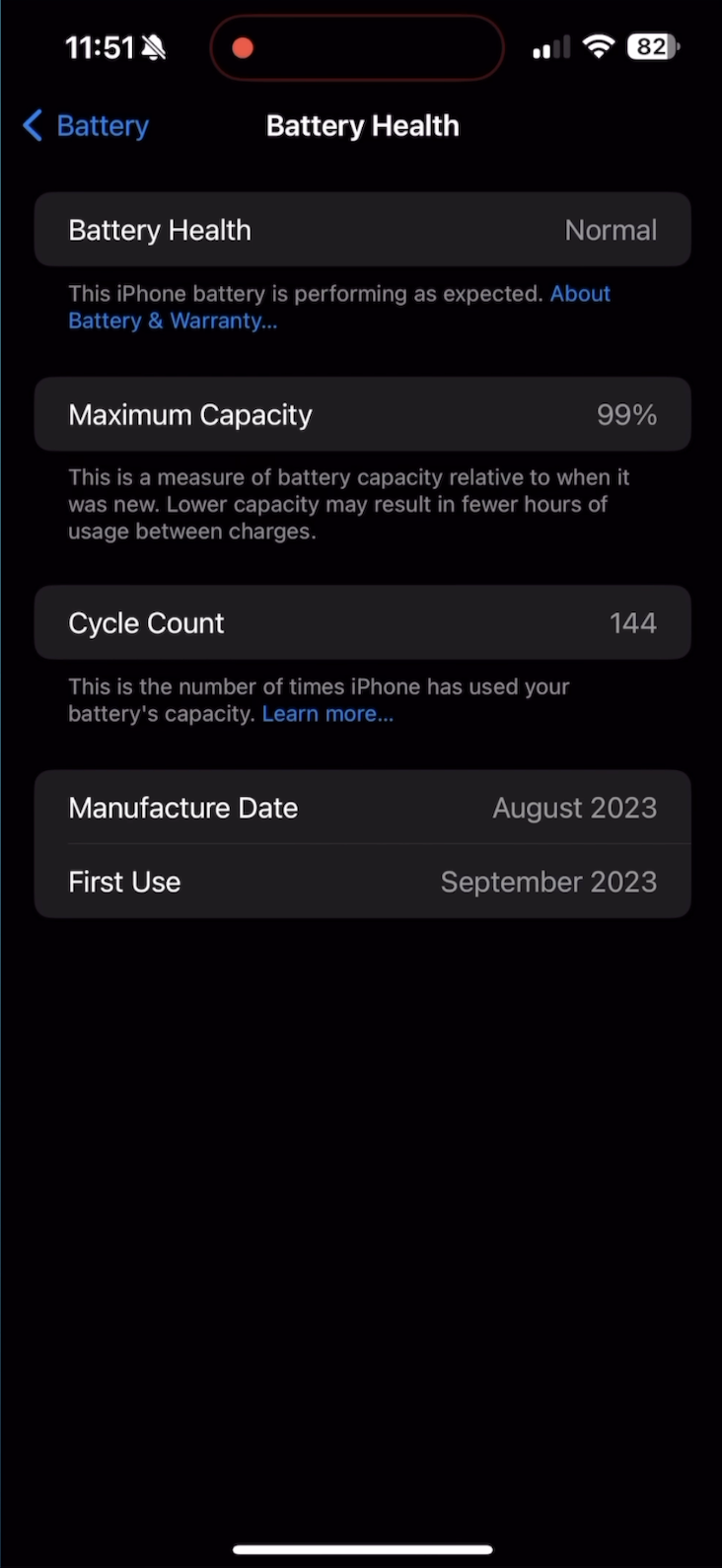 隨時查看iPhone的製造日期、首次使用日期、循環使用次數等相關資料。