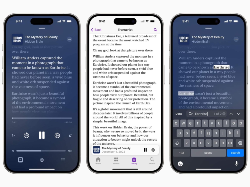 Podcasts增設「逐字稿」，更方便閱讀及導覽！