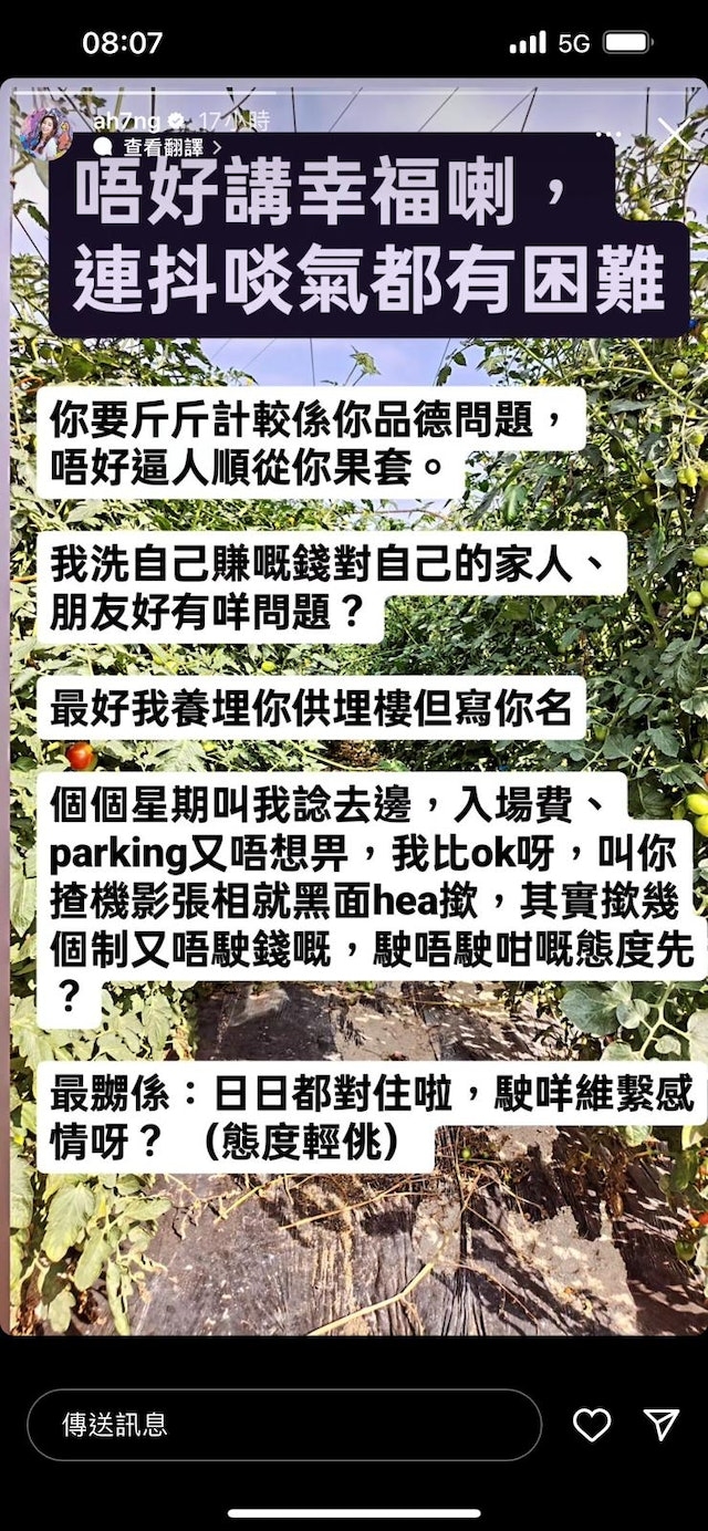 去年12月剛新婚幾個月的她曾在IG限時動態連環出po鬧爆老公