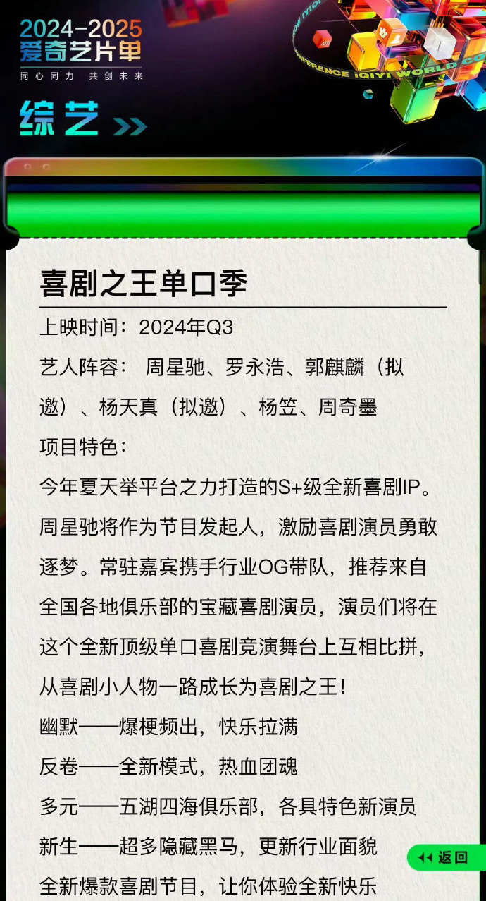 根據愛奇藝的資料，《喜劇之王單口季》會雲氣全國喜劇演員在單口喜劇舞台上競逐「喜劇之王」的寶座