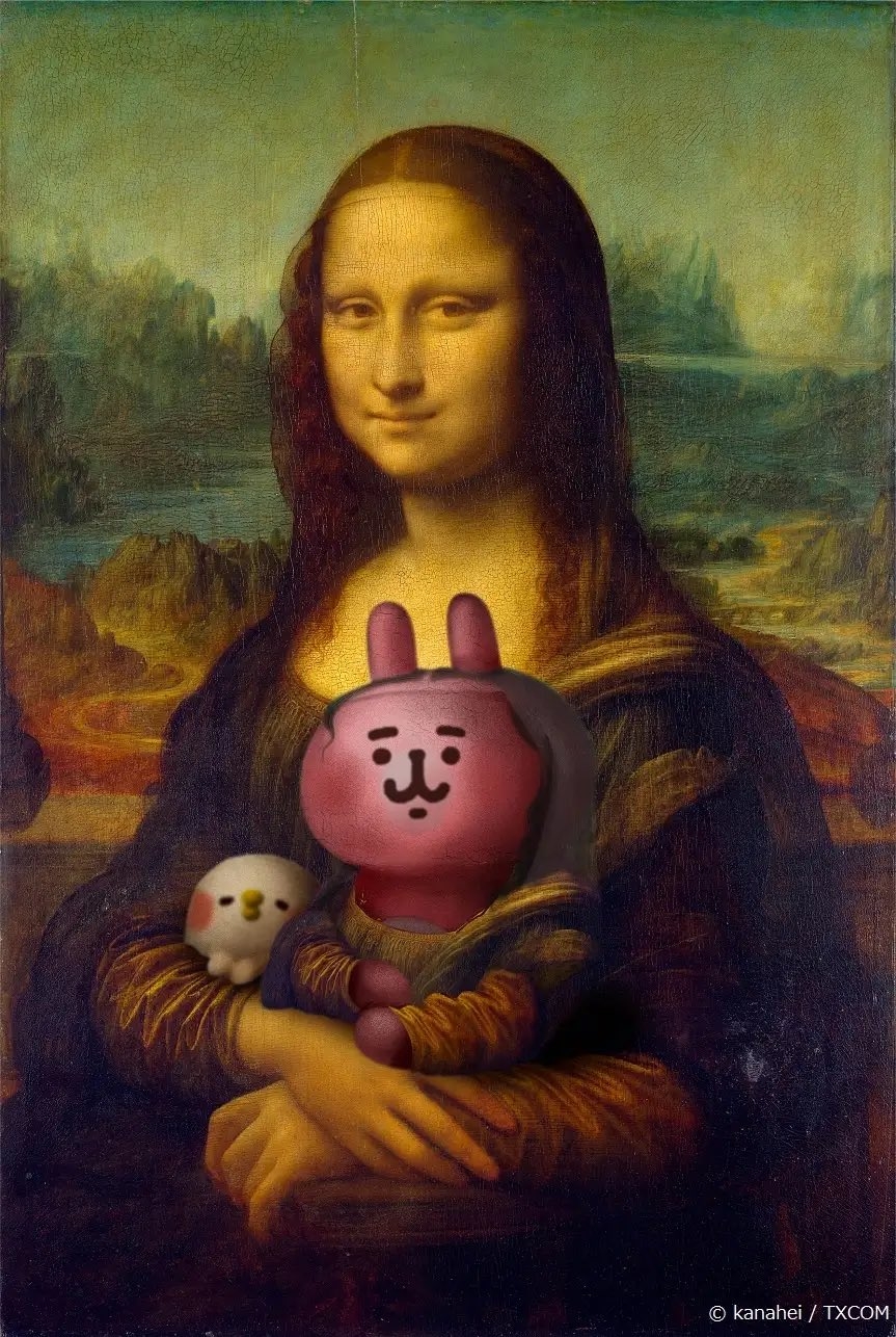 被蒙娜麗莎攬實的粉紅兔兔及P助！