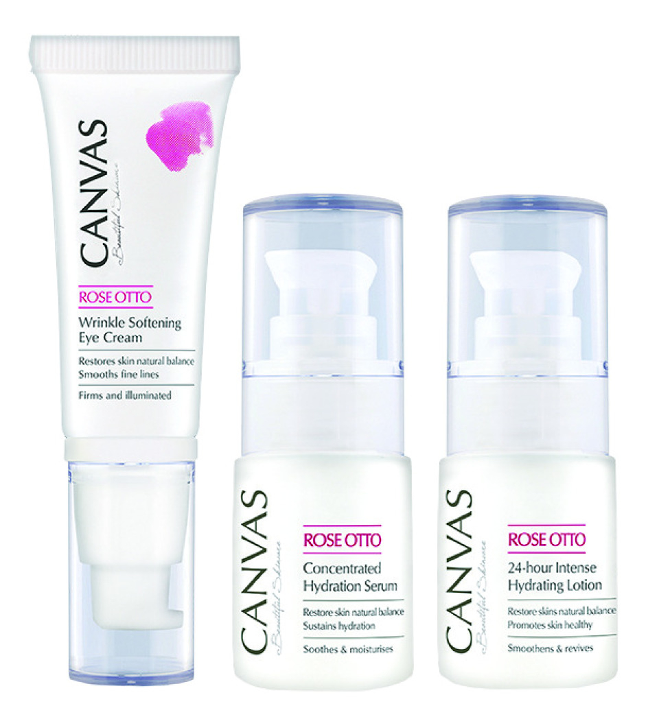 CANVAS玫瑰淡紋亮眼套裝為眼部四周肌膚保濕、緊緻、淡紋及亮白。