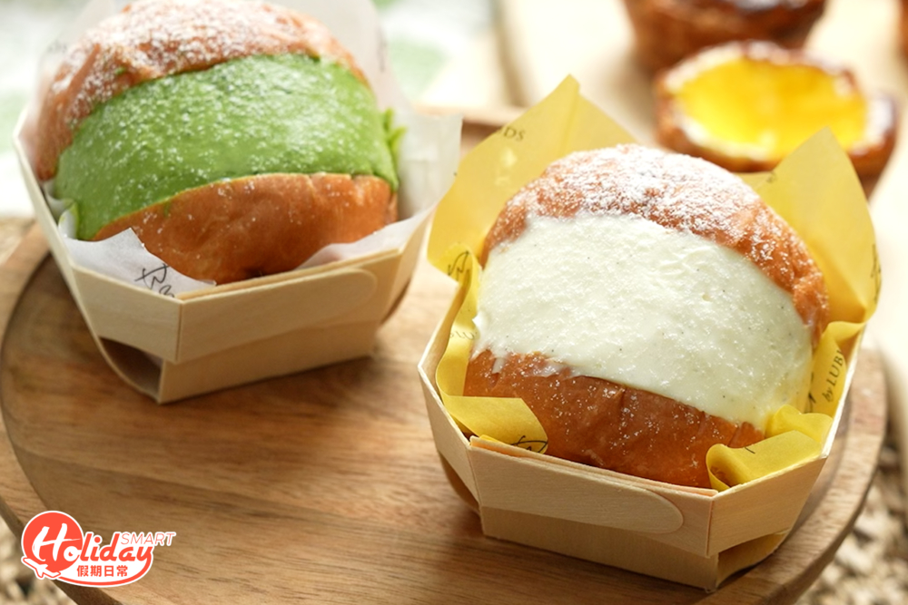 記者推介超厚忌廉包，有抹茶及白朱古力味，食落綿滑而賣相邪惡。