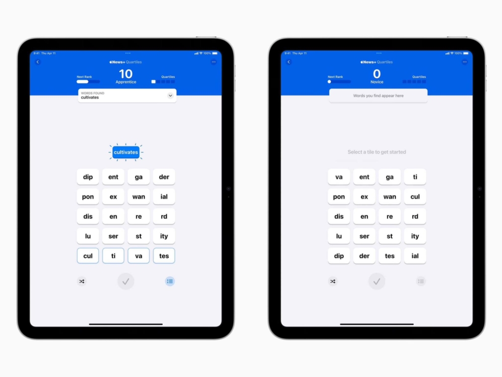 Apple News+新增了名為「Quartiles」的每日文字遊戲~