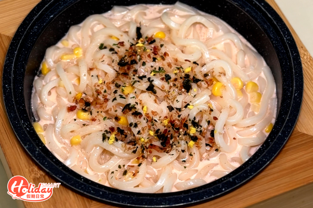 必食明太子烏冬,帶鹹鮮和微辣的明太子,再加入奶油增加濃郁口感,加上彈牙日本讚岐烏冬麵更有風味!