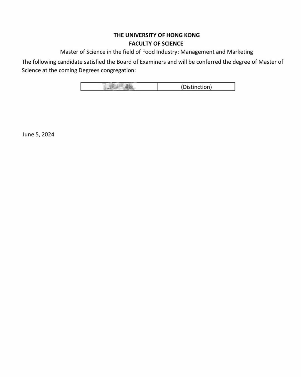 馮盈盈：「我還成功考獲了一級榮譽優等成績（Distinction），這真是一份令我驚喜萬分的生日禮物」