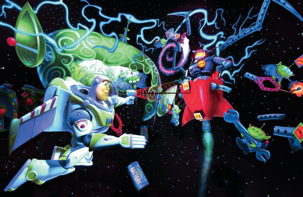 位於東京迪士尼樂園明日世界園區的「巴斯光年星際歷險」是於2004年在明日樂園推出的遊樂設施,以《玩具總動員》的巴斯光年故事為主軸的互動式射擊遊戲。