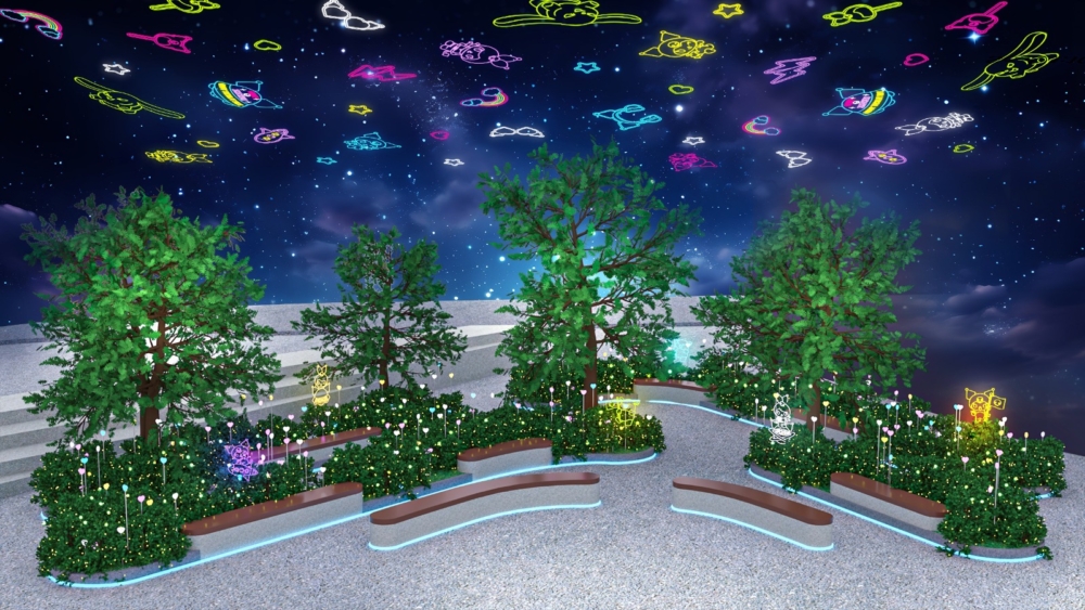 KUROMI與朋友一起飄浮在星空為大家帶來一場幻想燈光表演，立即就抬頭就能與夜空光影打卡！