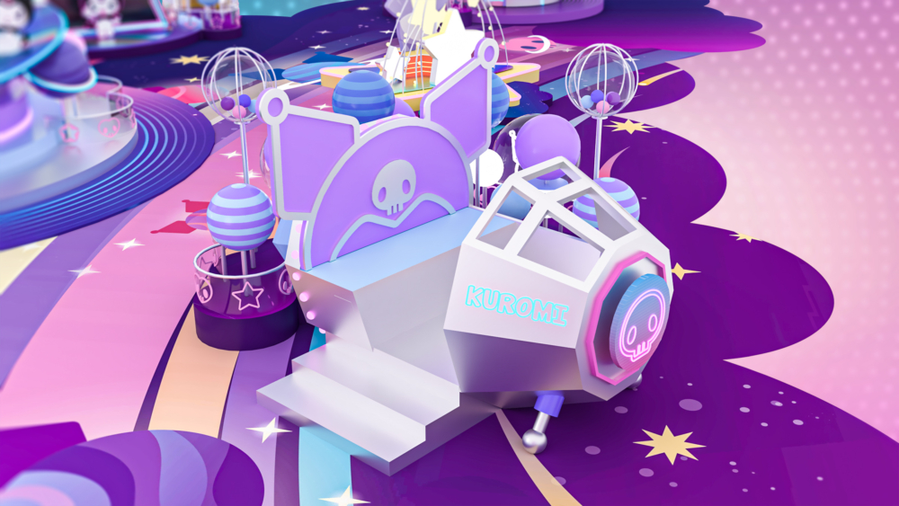 太空車印上KUROMI的招牌可愛頭像剪影，車頭更有標誌的螢光粉色的骷髏頭，搭上順風車出 發繼續遊歷銀河之旅吧！